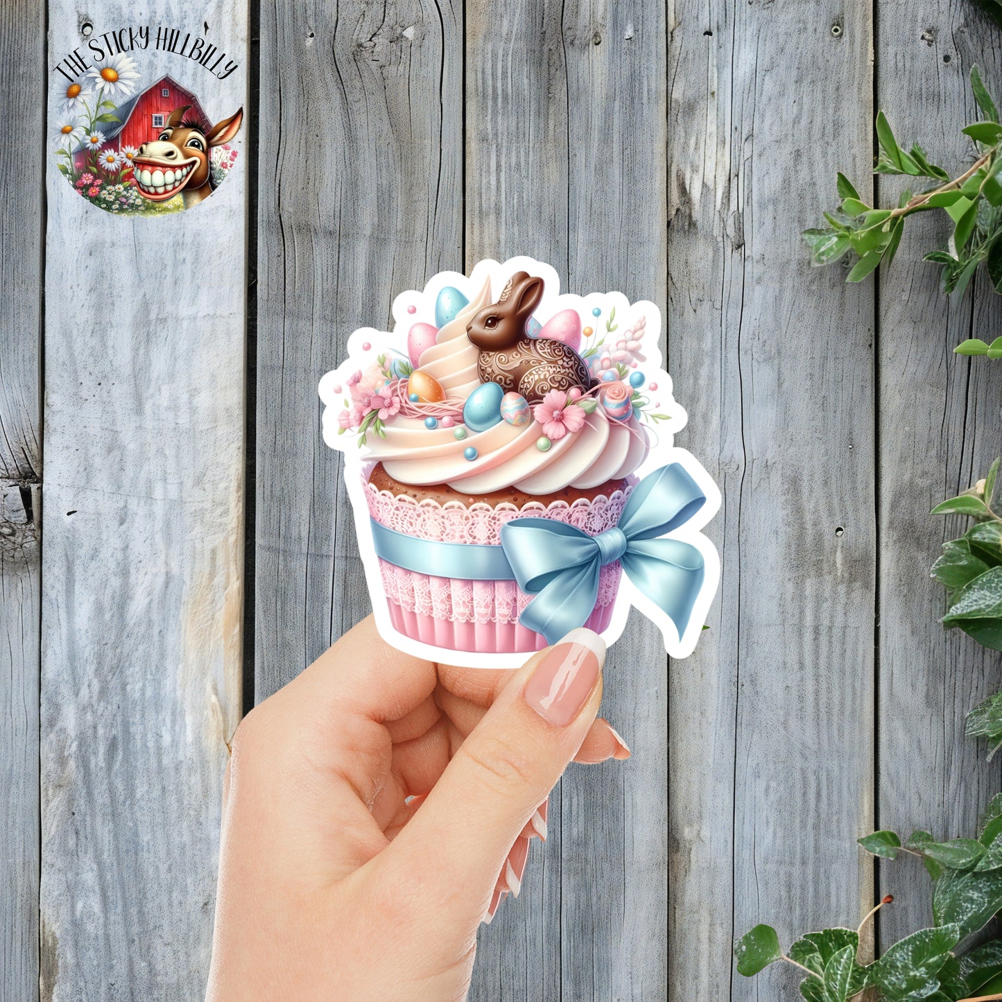 Easter Bunny Cupcake - Floral, Sweet Treat Aesthetic Sticker | Laminated Vinyl Decal | Funny Gift Stickers | Multiple Sizes | Perfect for Laptops, Cars, Tumblers and More!