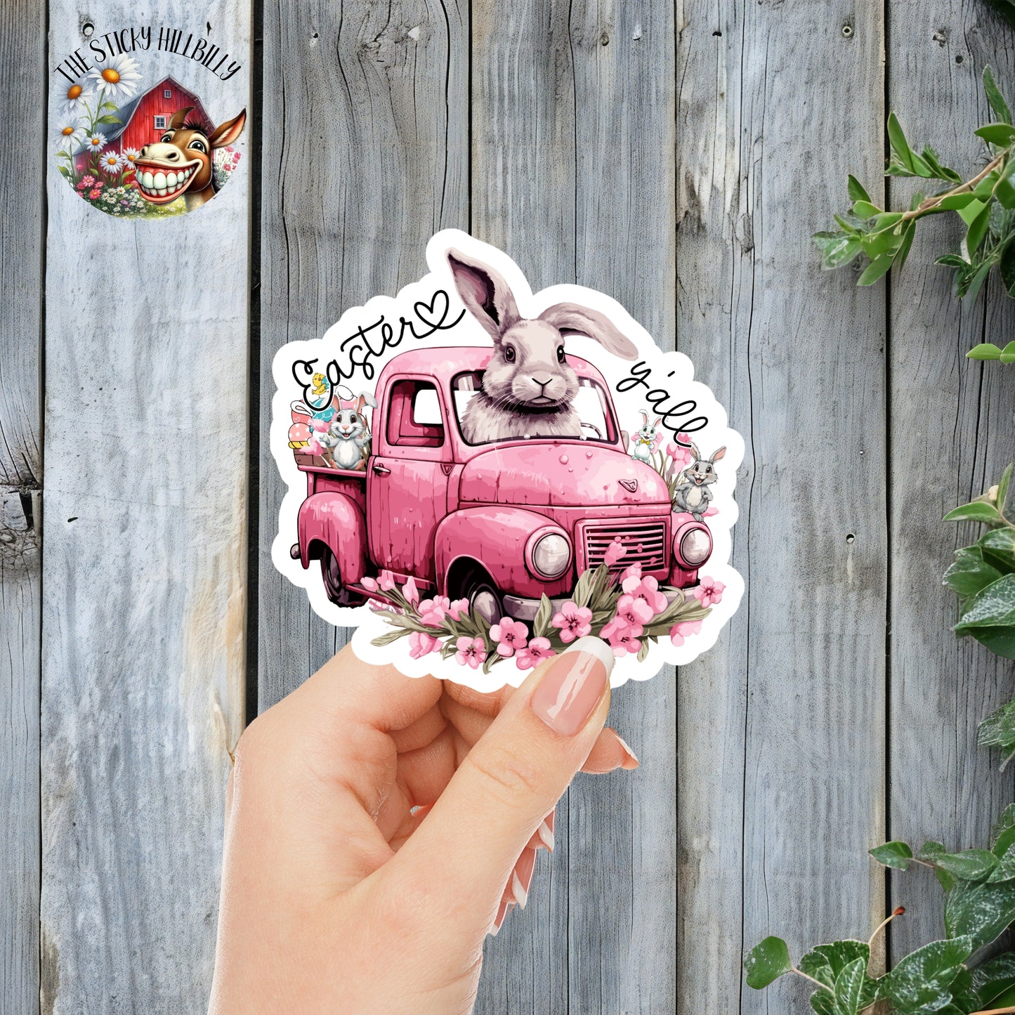 Easter, Y'all - Cute Bunny Rabbit Spring Floral Tractor Aesthetic Sticker | Laminated Vinyl Decal | Funny Gift Stickers | Multiple Sizes | Perfect for Laptops, Cars, Tumblers and More!