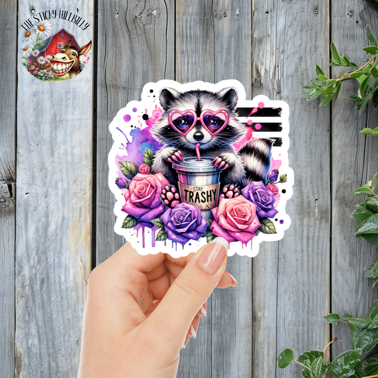 Stay Trashy Raccoon | Laminated Vinyl Decal | Funny Gift Stickers | Multiple Sizes | Perfect for Laptops, Cars, Tumblers and More!