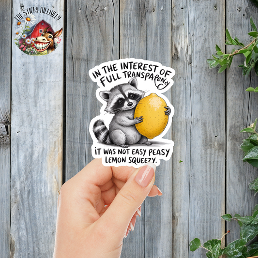 Easy Peasy Raccoon | Laminated Vinyl Decal | Funny Gift Stickers | Multiple Sizes | Perfect for Laptops, Cars, Tumblers and More!