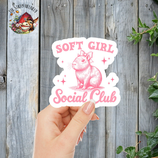 Soft Girl Social Club Capybara - Cute Pink Coquette Aesthetic Sticker | Laminated Vinyl Decal | Funny Gift Stickers | Multiple Sizes | Perfect for Laptops, Cars, Tumblers and More!