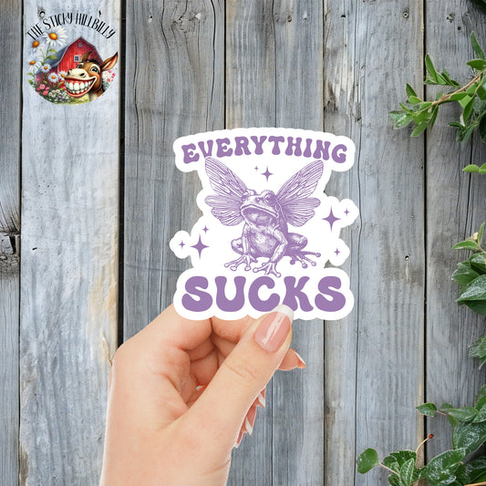 Everything Sucks - Fairy Frog Sticker | Laminated Vinyl Decal | Funny Gift Stickers | Multiple Sizes | Perfect for Laptops, Cars, Tumblers and More!