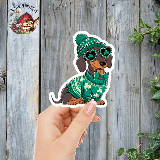 Luck Of The Irish Weiner Dog - Cute St. Patrick's Day Dachshund Sticker | Laminated Vinyl Decal | Funny Gift Stickers | Multiple Sizes | Perfect for Laptops, Cars, Tumblers and More!