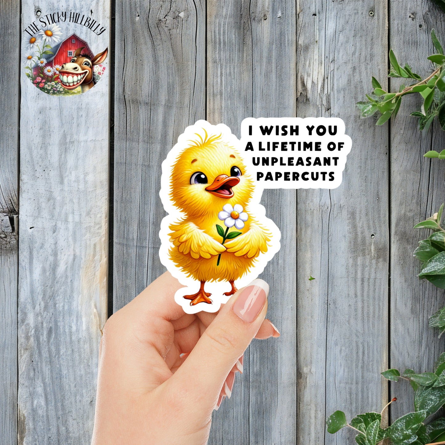 "I Wish You A Lifetime Of Unpleasant Papercuts" - Angry But Happy Cute Baby Chick Sticker | Laminated Vinyl Decal | Funny Gift Stickers | Multiple Sizes | Perfect for Laptops, Cars, Tumblers and More!