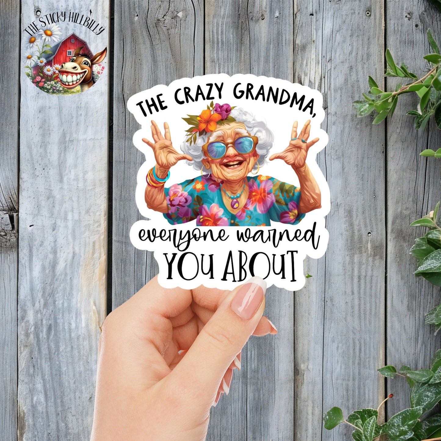 The Crazy Grandma Everyone Warned You About - Silly Sticker | Laminated Vinyl Decal | Funny Gift Stickers | Multiple Sizes | Perfect for Laptops, Cars, Tumblers and More!