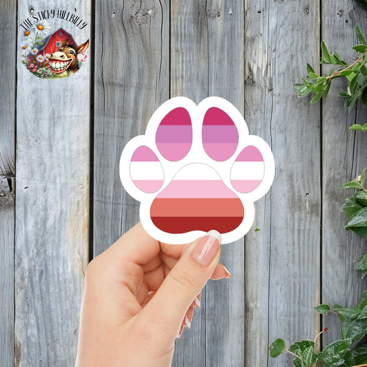 Lesbian Pride - Pawprint Flag LGBTQIA+ Sticker, WLW | Laminated Vinyl Decal | Funny Gift Stickers | Multiple Sizes | Perfect for Laptops, Cars, Tumblers and More!