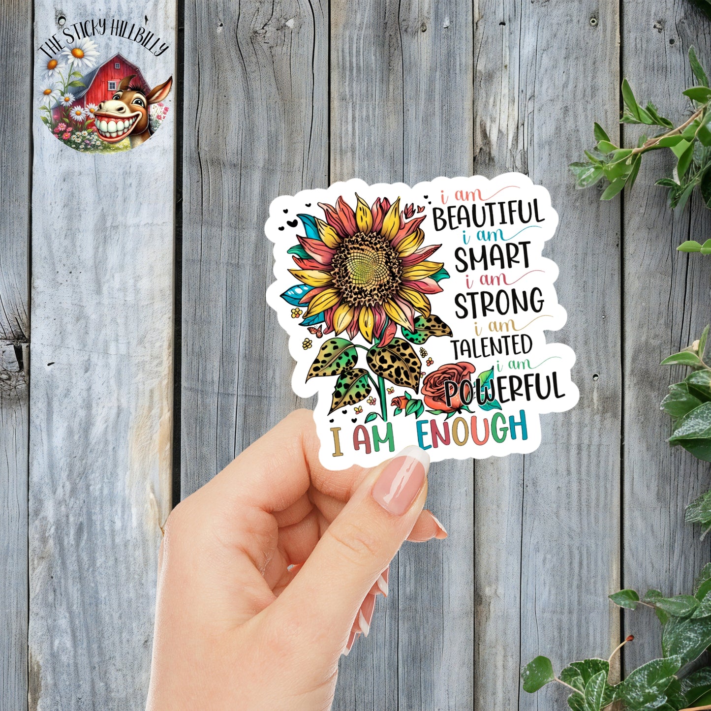 I Am Enough Sunflower Aesthetic Daily Affirmations Sticker | Laminated Vinyl Decal | Funny Gift Stickers | Multiple Sizes | Perfect for Laptops, Cars, Tumblers and More!