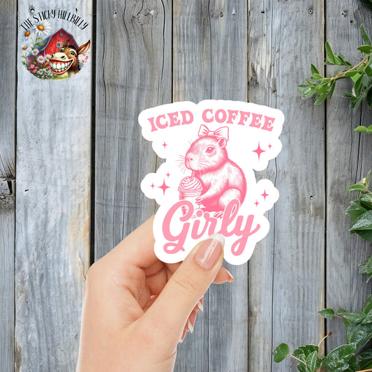 Iced Coffee Girly Capybara - Cute Pink Coquette Aesthetic Sticker | Laminated Vinyl Decal | Funny Gift Stickers | Multiple Sizes | Perfect for Laptops, Cars, Tumblers and More!