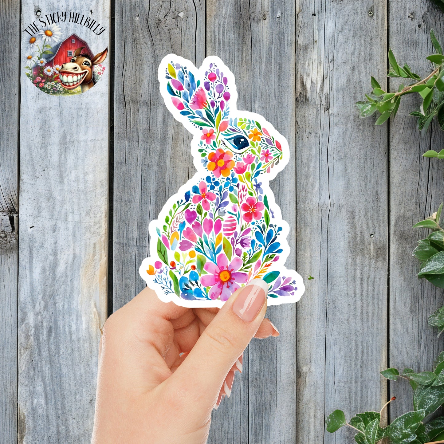 Pretty Floral Aesthetic Easter Bunny Sticker | Laminated Vinyl Decal | Funny Gift Stickers | Multiple Sizes | Perfect for Laptops, Cars, Tumblers and More!