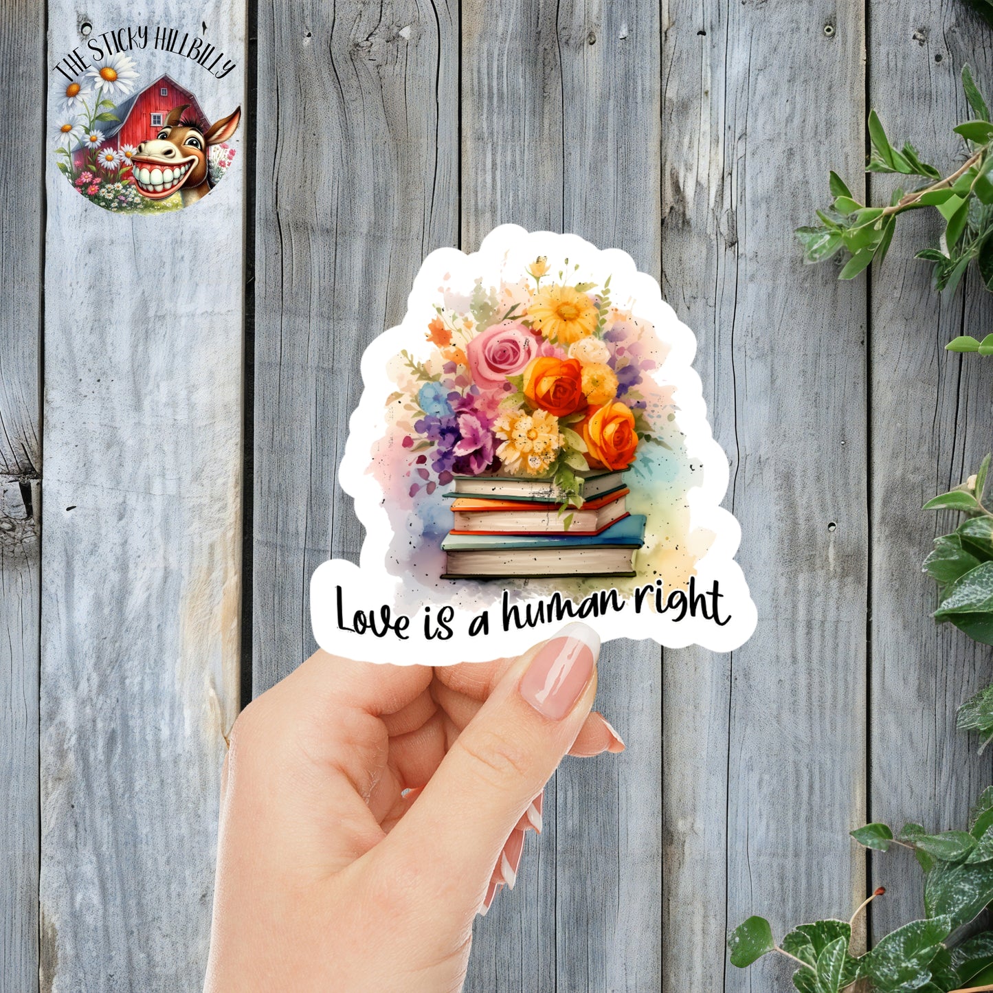 Love Is A Human Right - LGBTQIA+ Books & Floral Aesthetic Sticker | Laminated Vinyl Decal | Funny Gift Stickers | Multiple Sizes | Perfect for Laptops, Cars, Tumblers and More!