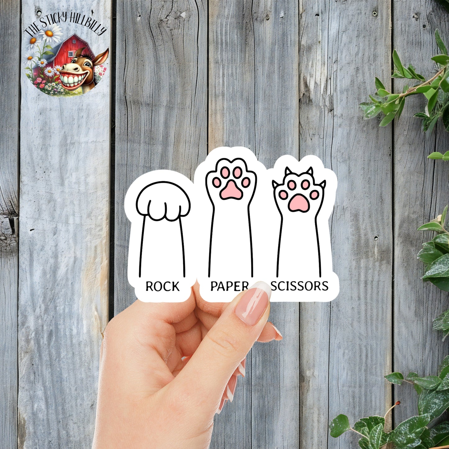 Rock, Paper, Scissors - Funny Cute Cat Paw Sticker | Laminated Vinyl Decal | Funny Gift Stickers | Multiple Sizes | Perfect for Laptops, Cars, Tumblers and More!