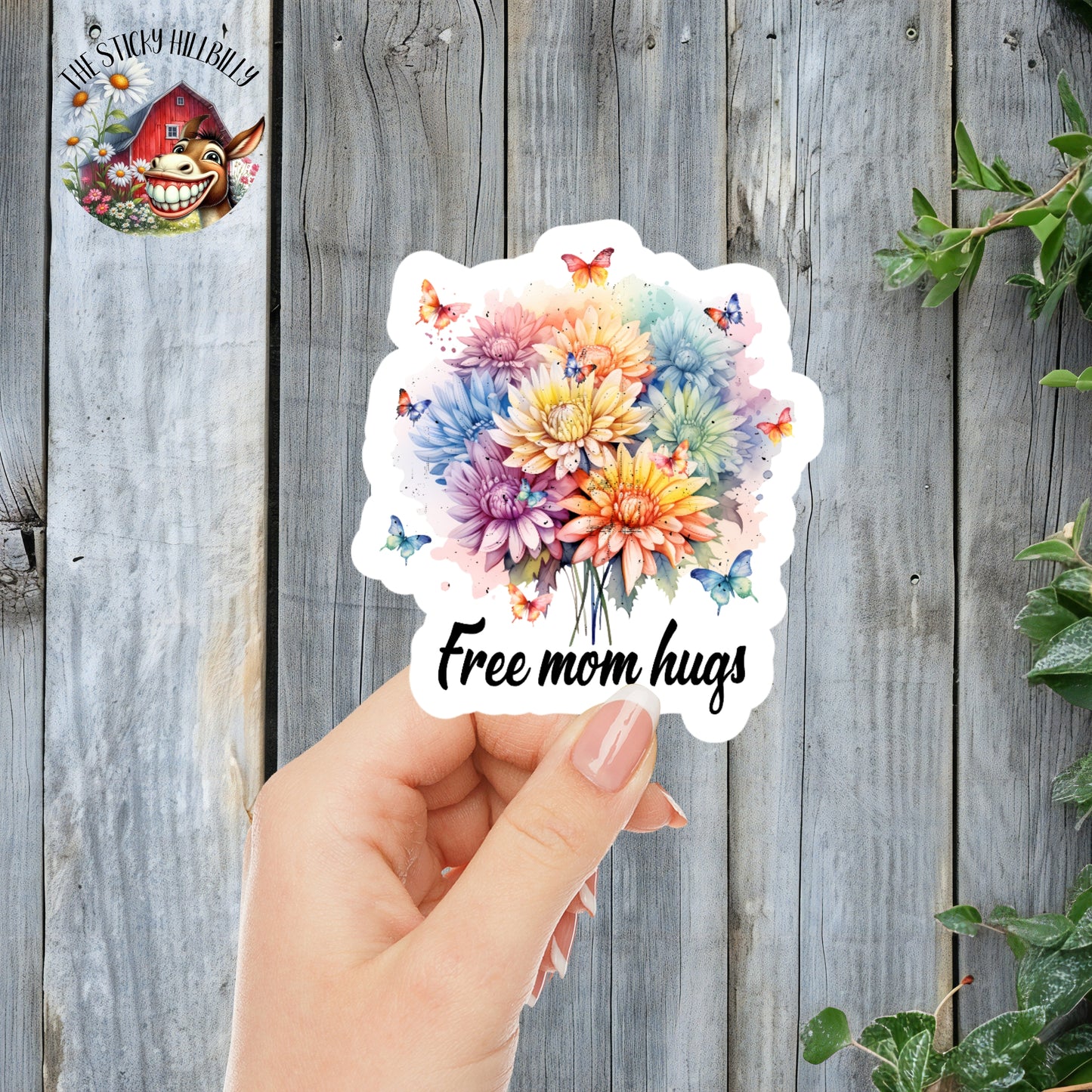 Free Mom Hugs - LGBTQIA+ Floral & Butterfly Aesthetic Sticker | Laminated Vinyl Decal | Funny Gift Stickers | Multiple Sizes | Perfect for Laptops, Cars, Tumblers and More!