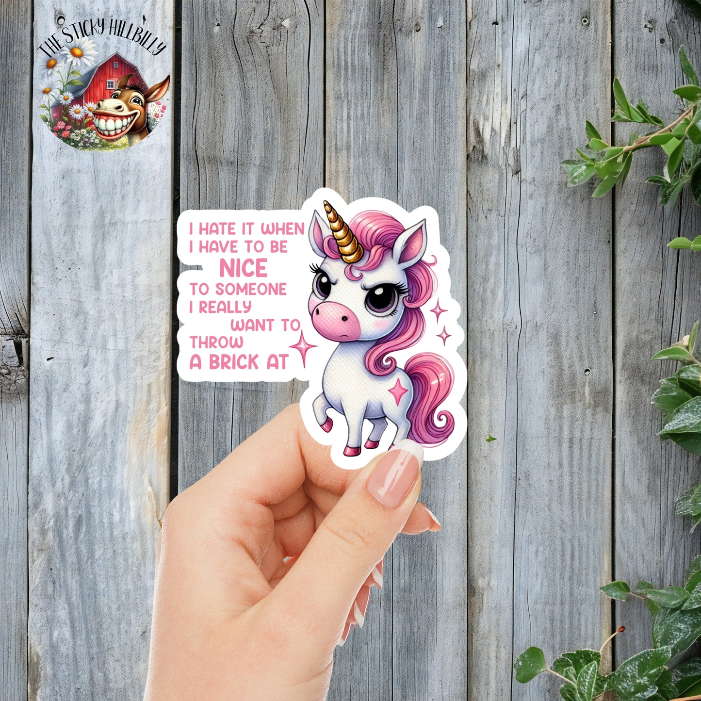 I Wanna Throw A Brick At Someone - Passive Aggressive Unicorn Sticker | Laminated Vinyl Decal | Funny Gift Stickers | Multiple Sizes | Perfect for Laptops, Cars, Tumblers and More!