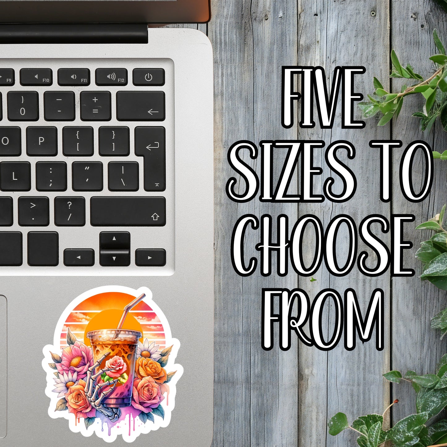 Pretty Sunset Skeleton Iced Coffee Aesthetic Sticker | Laminated Vinyl Decal | Funny Gift Stickers | Multiple Sizes | Perfect for Laptops, Cars, Tumblers and More!