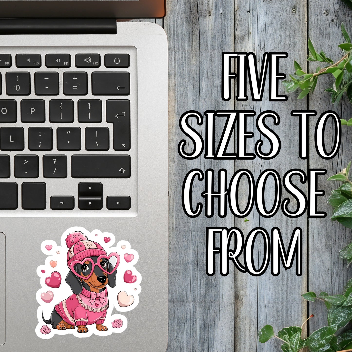 Pink Hearts Weiner Dog - Cute Valentine's Day Dachshund Sticker | Laminated Vinyl Decal | Funny Gift Stickers | Multiple Sizes | Perfect for Laptops, Cars, Tumblers and More!