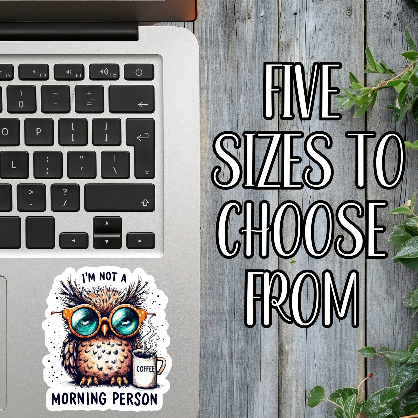 I'm Not A Morning Person - Sleepy Coffee Owl Sticker | Laminated Vinyl Decal | Funny Gift Stickers | Multiple Sizes | Perfect for Laptops, Cars, Tumblers and More!