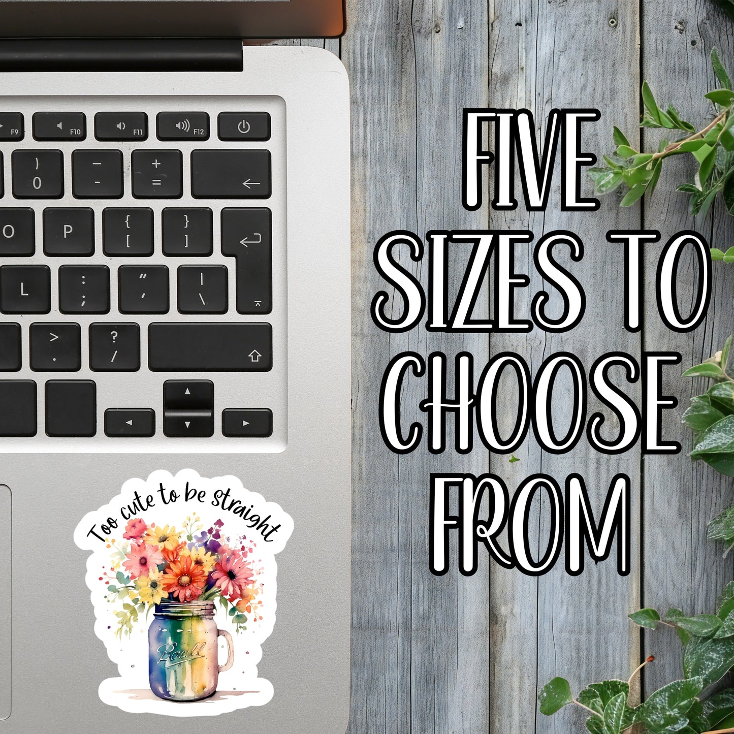 Too Cute To Be Straight - Funny LGBTQIA+ Floral Mason Jar Aesthetic Sticker | Laminated Vinyl Decal | Funny Gift Stickers | Multiple Sizes | Perfect for Laptops, Cars, Tumblers and More!