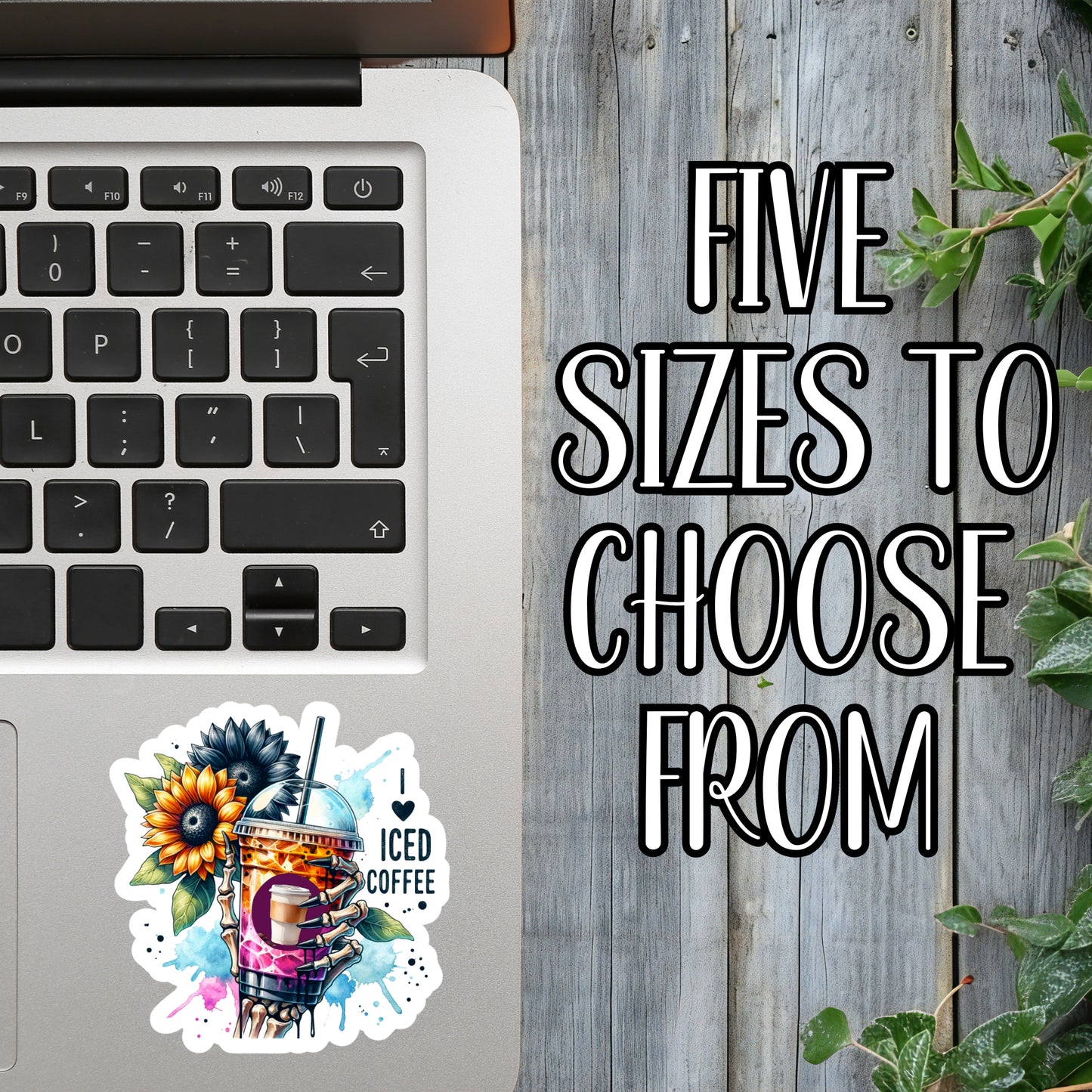 I <3 Iced Coffee Floral Skeleton Aesthetic Sticker | Laminated Vinyl Decal | Funny Gift Stickers | Multiple Sizes | Perfect for Laptops, Cars, Tumblers and More!