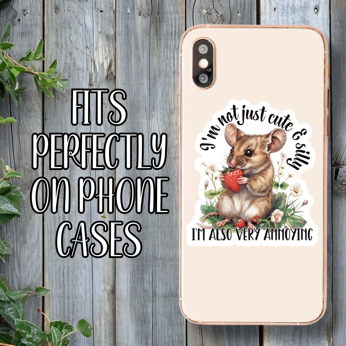 I'm Not Just Cute And Silly... I'm Also Very Annoying - Cute Strawberry Mouse Aesthetic Sticker | Laminated Vinyl Decal | Funny Gift Stickers | Multiple Sizes | Perfect for Laptops, Cars, Tumblers and More!