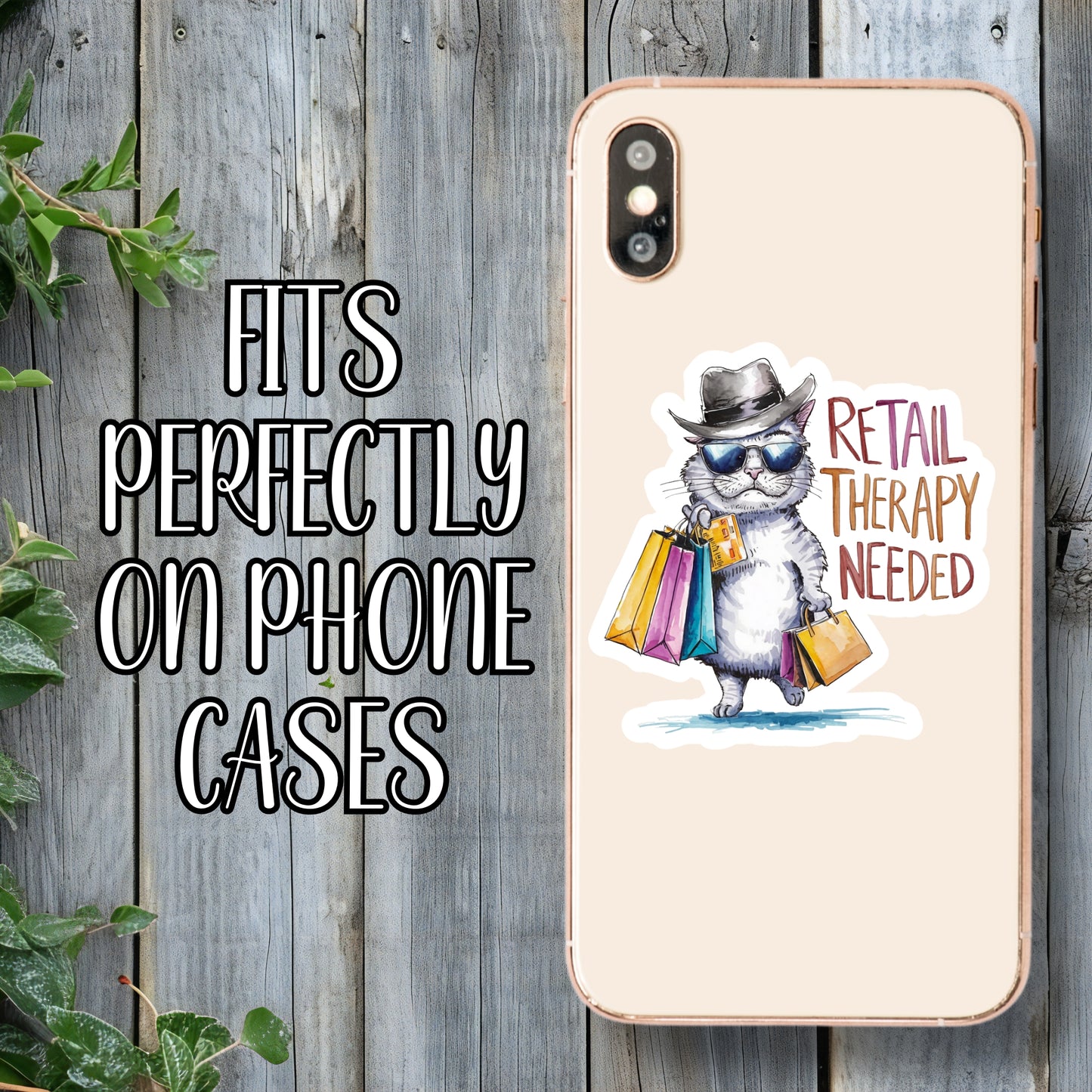 Retail Therapy Needed - Funny Fashionable Shopping Cat Sticker | Laminated Vinyl Decal | Funny Gift Stickers | Multiple Sizes | Perfect for Laptops, Cars, Tumblers and More!