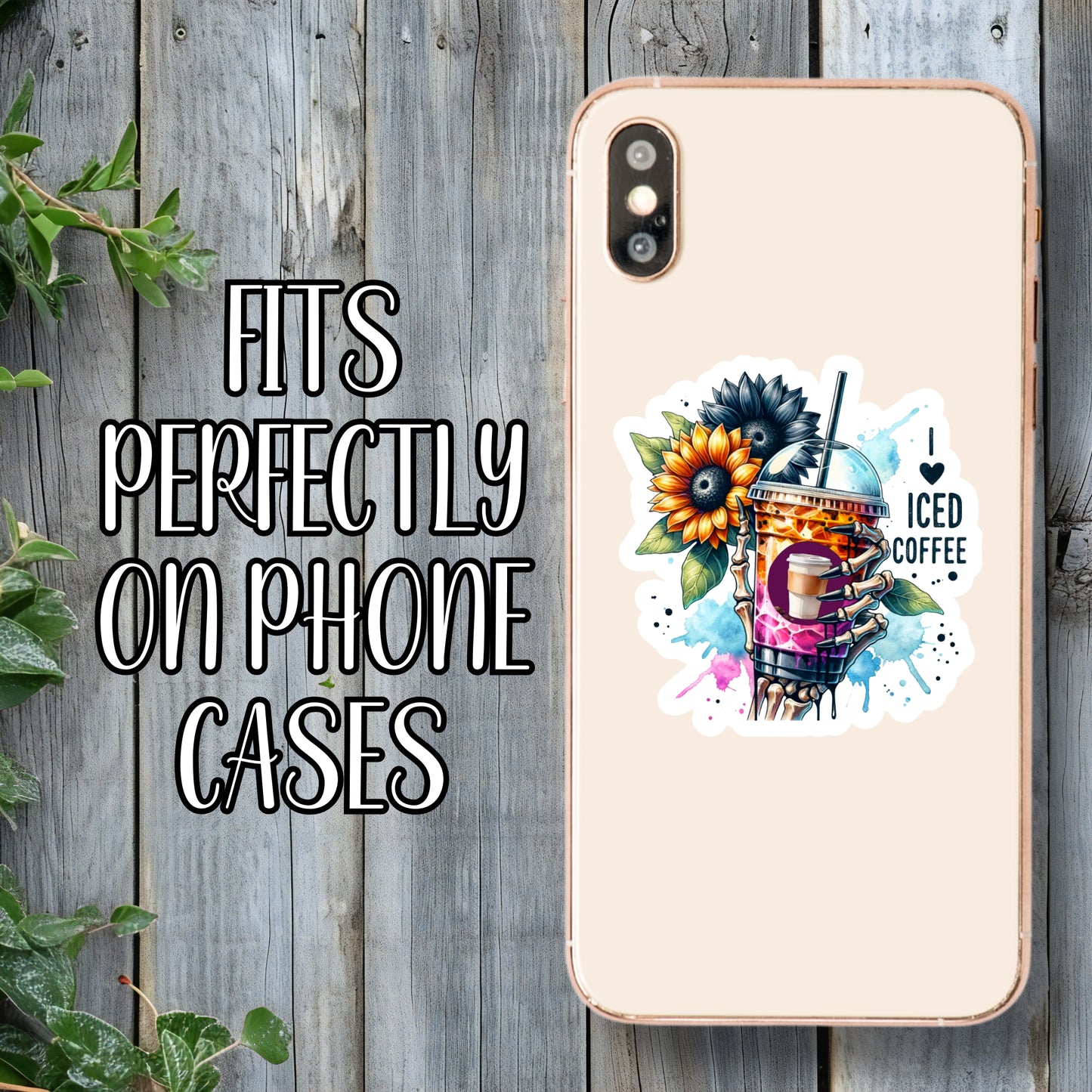 I <3 Iced Coffee Floral Skeleton Aesthetic Sticker | Laminated Vinyl Decal | Funny Gift Stickers | Multiple Sizes | Perfect for Laptops, Cars, Tumblers and More!