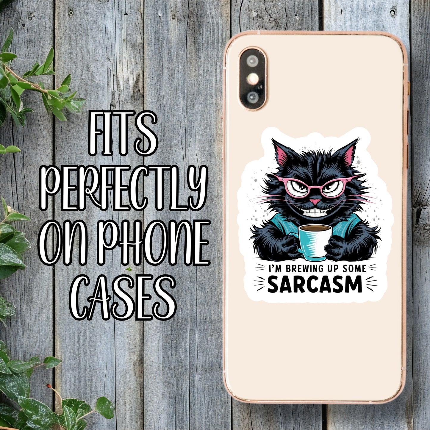 I'm Brewing Up Some Sarcasm - Drama Cat Coffee Sticker | Laminated Vinyl Decal | Funny Gift Stickers | Multiple Sizes | Perfect for Laptops, Cars, Tumblers and More!