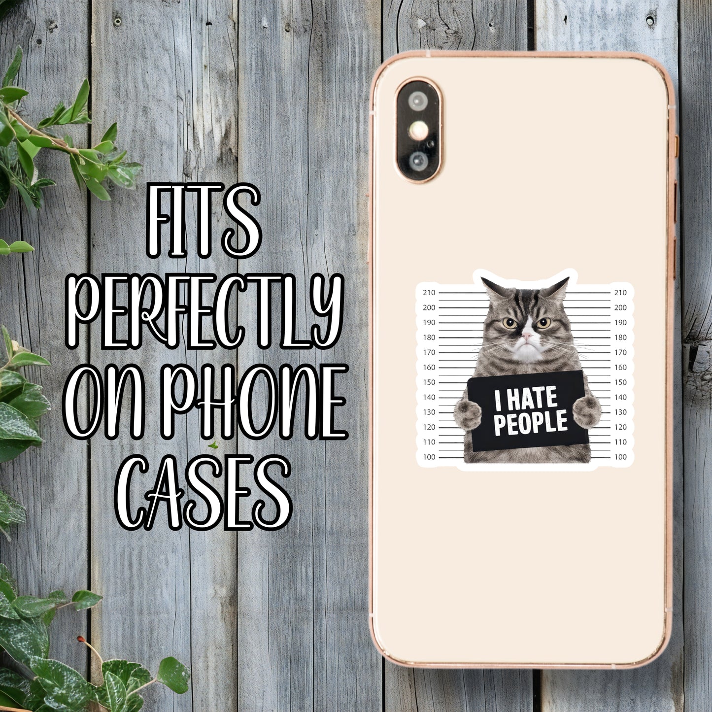 I Hate People - Angry Cat Jail Mugshot Sticker | Laminated Vinyl Decal | Funny Gift Stickers | Multiple Sizes | Perfect for Laptops, Cars, Tumblers and More!