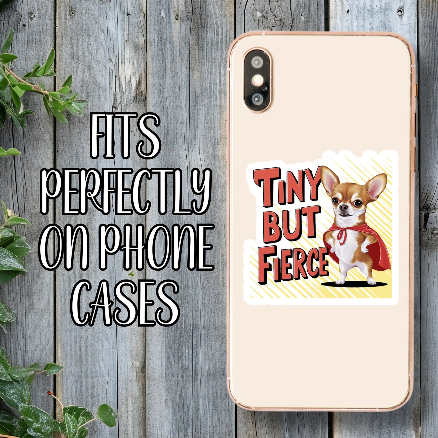 Tiny But Fierce - Cute Superhero Chihuahua Sticker | Laminated Vinyl Decal | Funny Gift Stickers | Multiple Sizes | Perfect for Laptops, Cars, Tumblers and More!