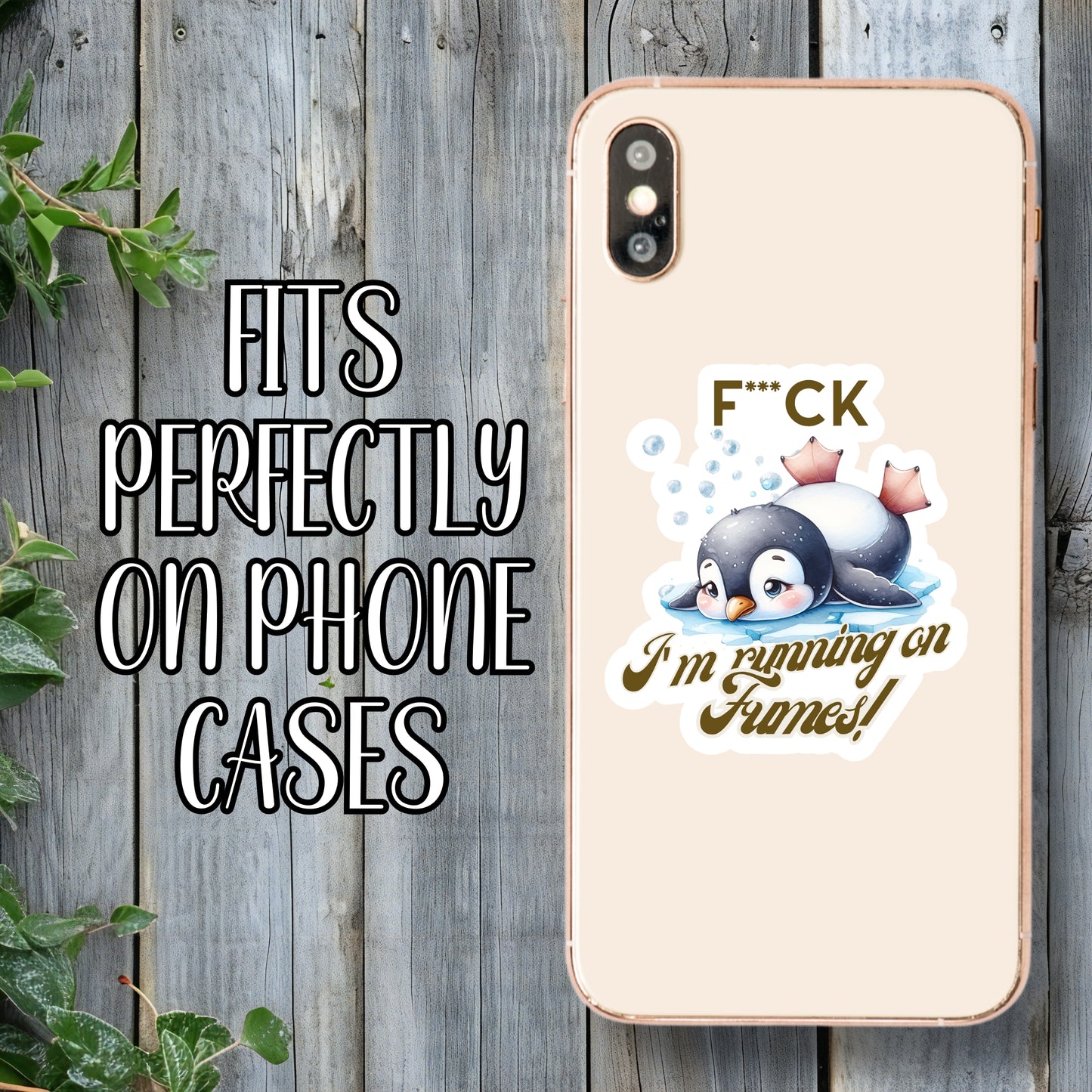 F*ck, I'm Running On Fumes - Sleepy Penguin Sticker | Laminated Vinyl Decal | Funny Gift Stickers | Multiple Sizes | Perfect for Laptops, Cars, Tumblers and More!