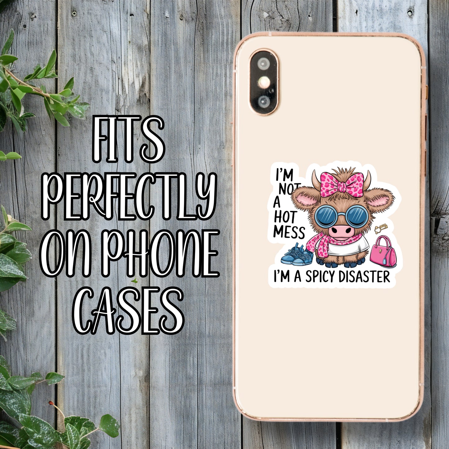 I'm Not A Hot Mess, I'm A Spicy Disaster! - Diva Shopping Cow Sassy Sticker | Laminated Vinyl Decal | Funny Gift Stickers | Multiple Sizes | Perfect for Laptops, Cars, Tumblers and More!