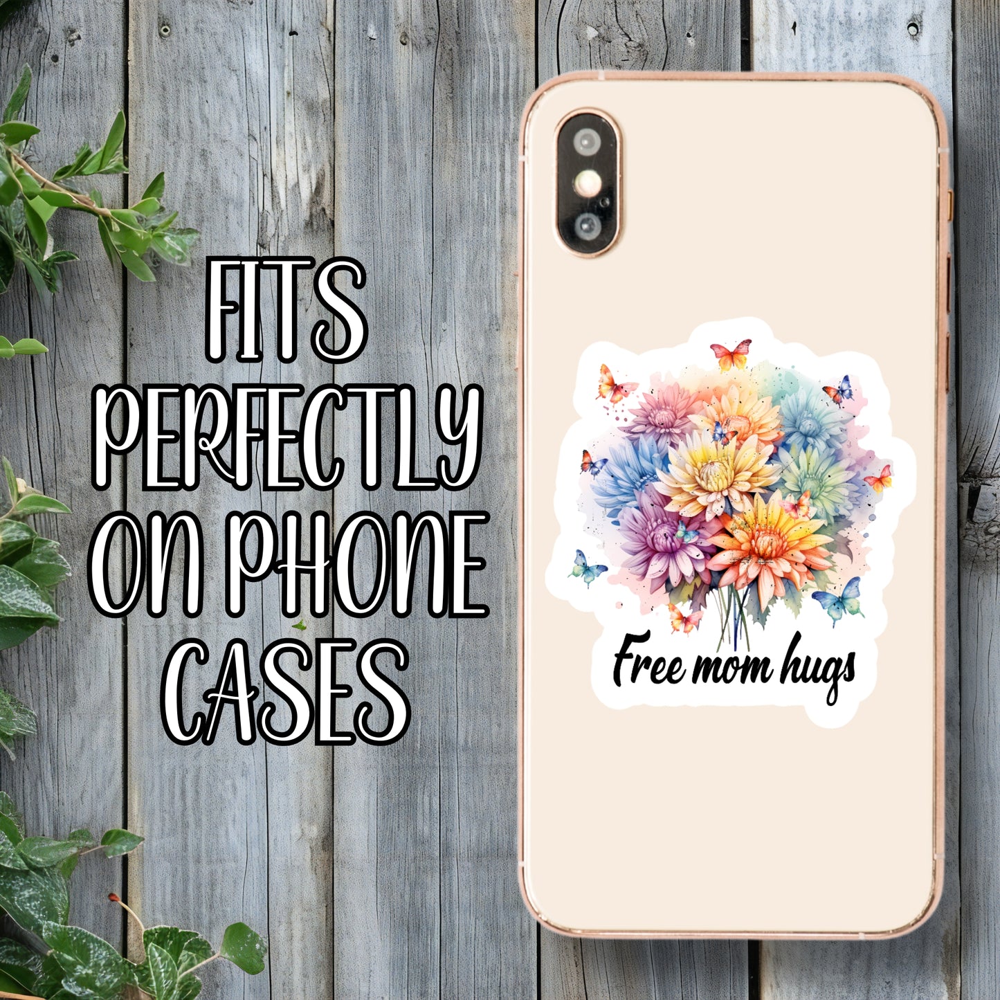 Free Mom Hugs - LGBTQIA+ Floral & Butterfly Aesthetic Sticker | Laminated Vinyl Decal | Funny Gift Stickers | Multiple Sizes | Perfect for Laptops, Cars, Tumblers and More!