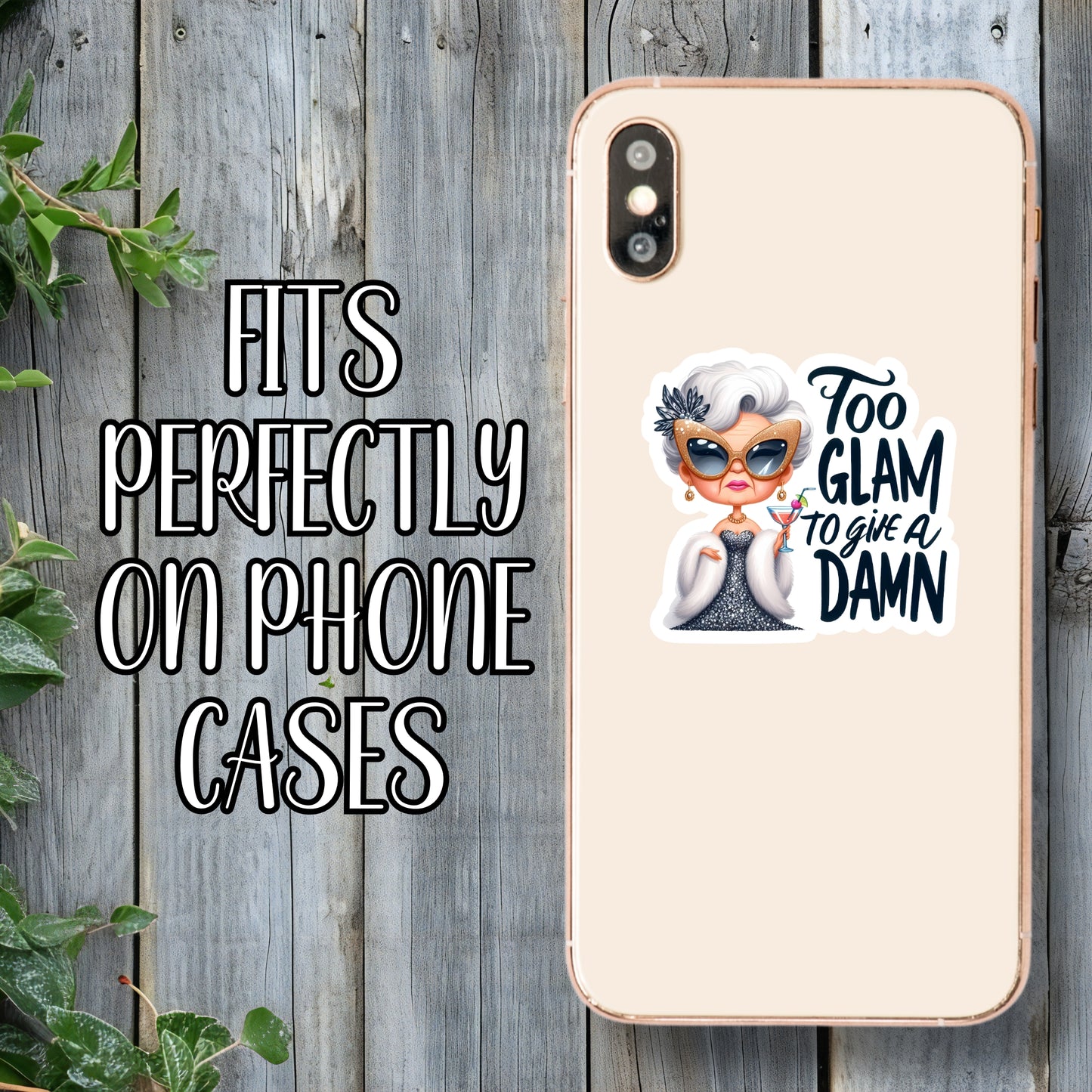 Too Glam To Give A D*mn - Regal Old Lady Aesthetic Sticker | Laminated Vinyl Decal | Funny Gift Stickers | Multiple Sizes | Perfect for Laptops, Cars, Tumblers and More!