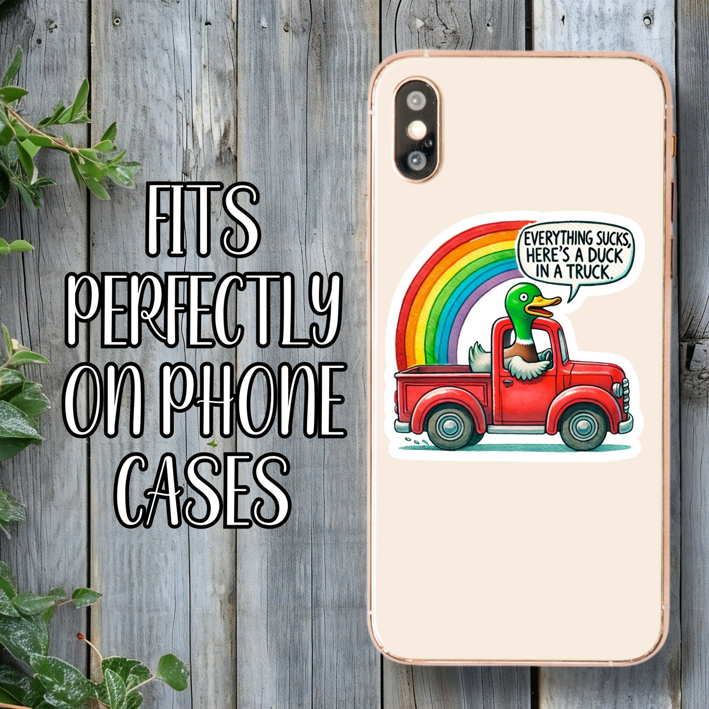 Everything Sucks, Here's A Duck In A Truck - Funny Rainbow Duck Truck Sticker | Laminated Vinyl Decal | Funny Gift Stickers | Multiple Sizes | Perfect for Laptops, Cars, Tumblers and More!