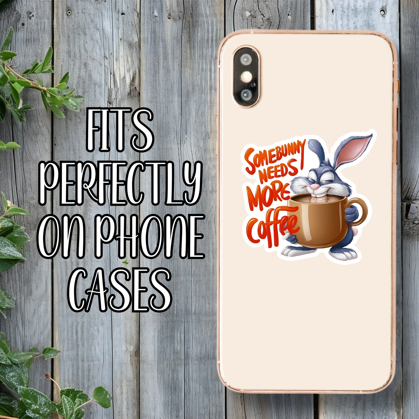 Somebunny Needs More Coffee - Bunny Rabbit Coffee Sticker | Laminated Vinyl Decal | Funny Gift Stickers | Multiple Sizes | Perfect for Laptops, Cars, Tumblers and More!