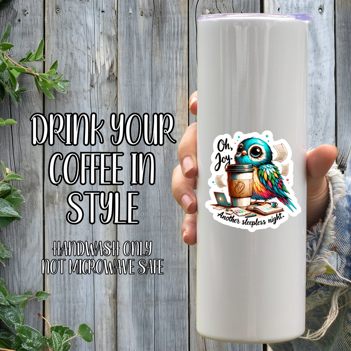 Oh, Joy. Another Sleepless Night. - All-Nighter Owl Sticker | Laminated Vinyl Decal | Funny Gift Stickers | Multiple Sizes | Perfect for Laptops, Cars, Tumblers and More!