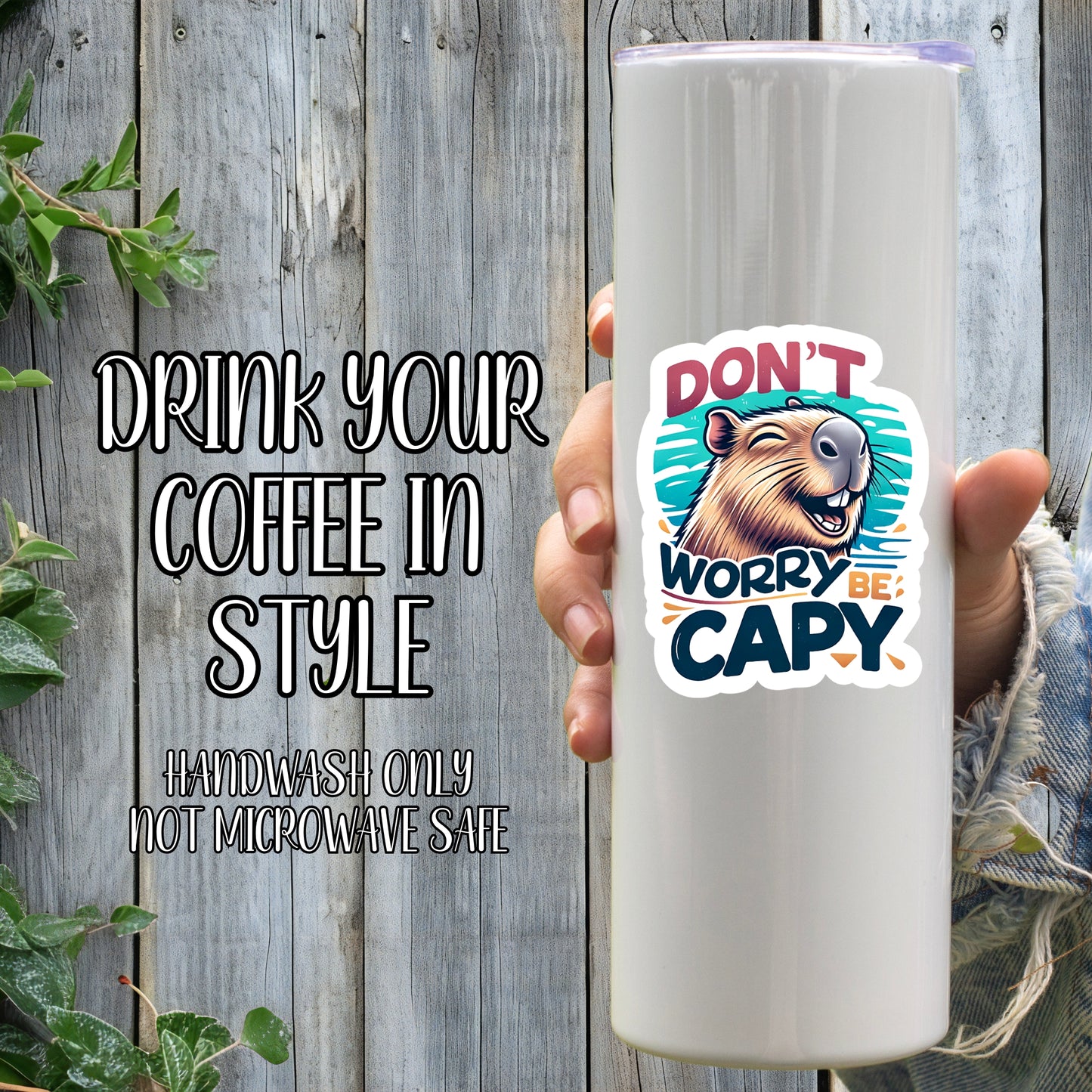 Don't Worry, Be Capy - Happy Capybara Sticker | Laminated Vinyl Decal | Funny Gift Stickers | Multiple Sizes | Perfect for Laptops, Cars, Tumblers and More!