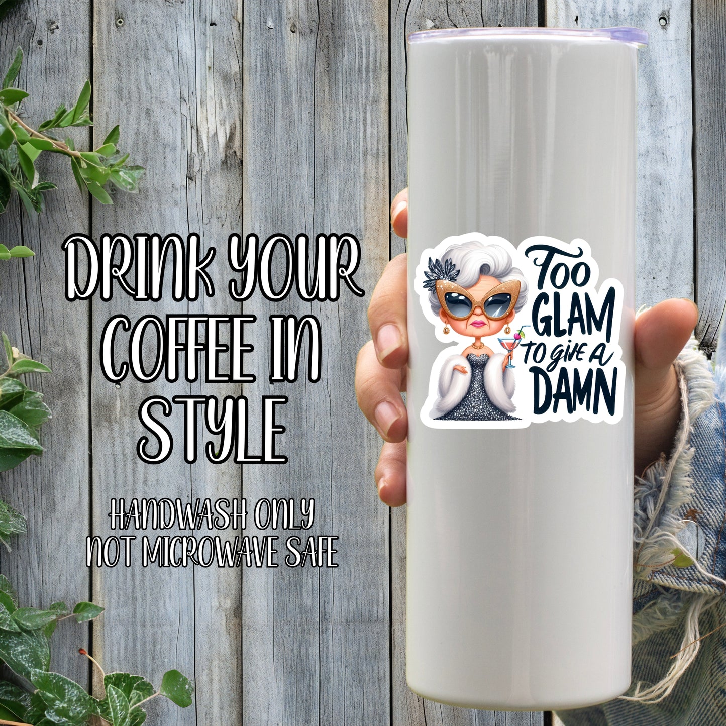 Too Glam To Give A D*mn - Regal Old Lady Aesthetic Sticker | Laminated Vinyl Decal | Funny Gift Stickers | Multiple Sizes | Perfect for Laptops, Cars, Tumblers and More!