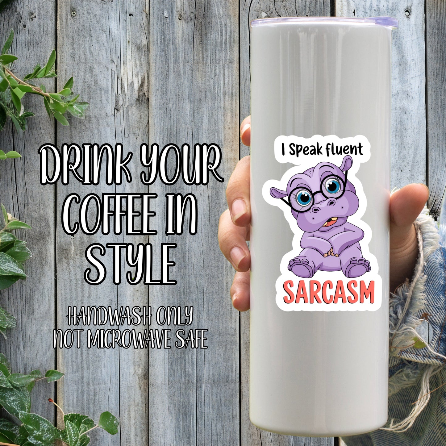 I Speak Fluent Sarcasm - Cute Sassy Hippo Sticker | Laminated Vinyl Decal | Funny Gift Stickers | Multiple Sizes | Perfect for Laptops, Cars, Tumblers and More!