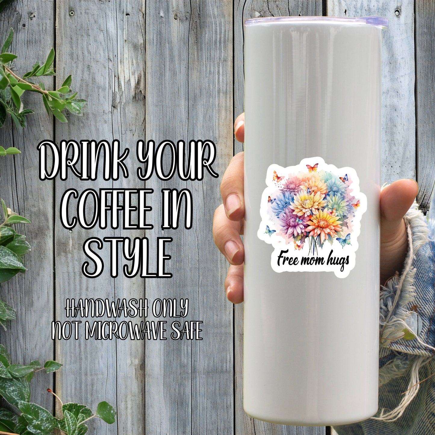 Free Mom Hugs - LGBTQIA+ Floral & Butterfly Aesthetic Sticker | Laminated Vinyl Decal | Funny Gift Stickers | Multiple Sizes | Perfect for Laptops, Cars, Tumblers and More!