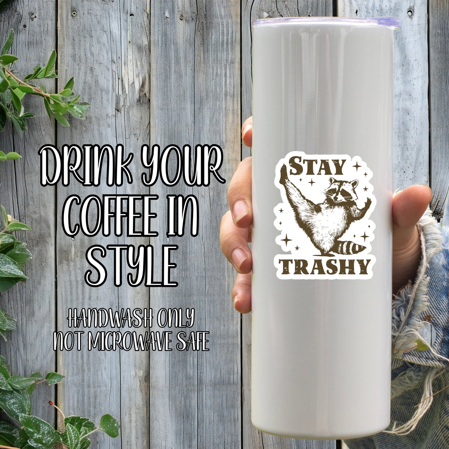 Stay Trashy Raccoon Sticker | Laminated Vinyl Decal | Funny Gift Stickers | Multiple Sizes | Perfect for Laptops, Cars, Tumblers and More!