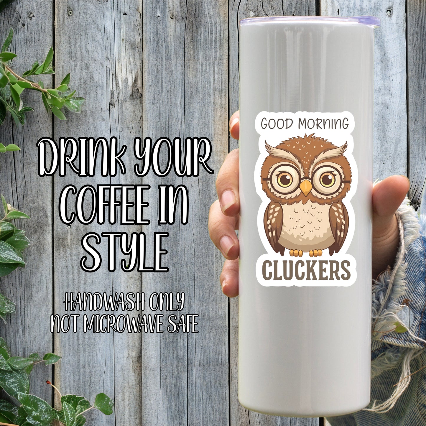 Good Morning Cluckers - Cute Geeky Owl Sticker | Laminated Vinyl Decal | Funny Gift Stickers | Multiple Sizes | Perfect for Laptops, Cars, Tumblers and More!