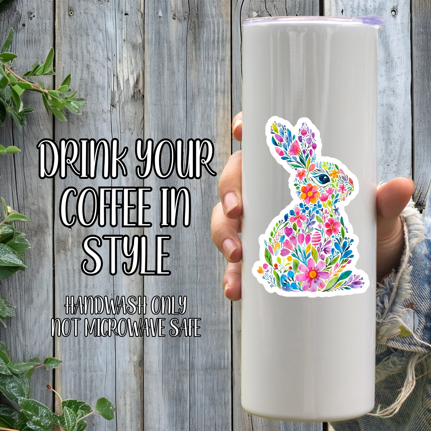 Pretty Floral Aesthetic Easter Bunny Sticker | Laminated Vinyl Decal | Funny Gift Stickers | Multiple Sizes | Perfect for Laptops, Cars, Tumblers and More!