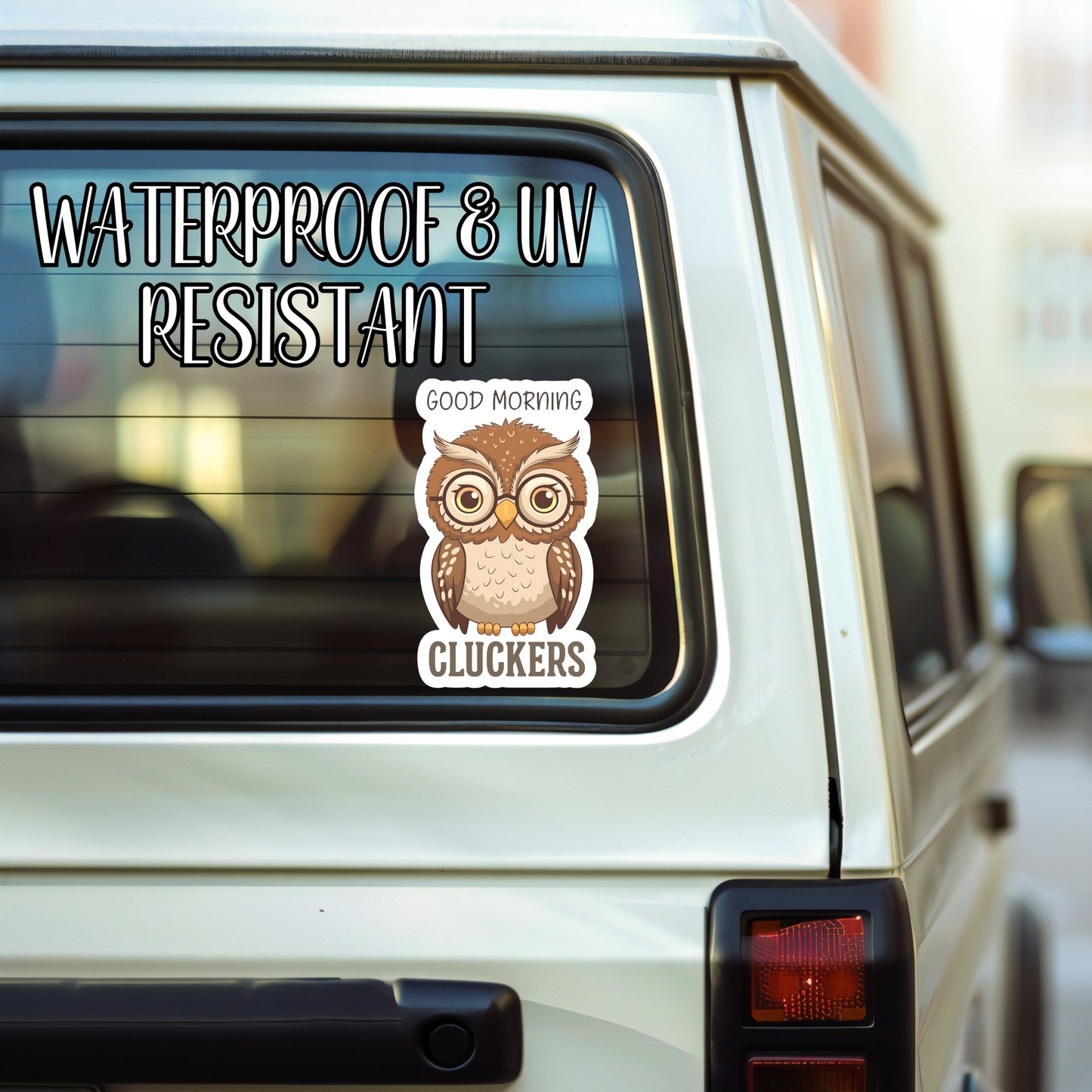 Good Morning Cluckers - Cute Geeky Owl Sticker | Laminated Vinyl Decal | Funny Gift Stickers | Multiple Sizes | Perfect for Laptops, Cars, Tumblers and More!