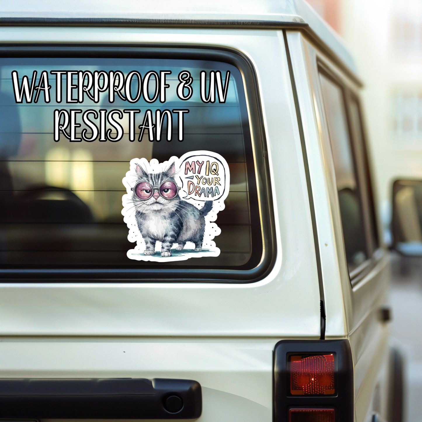 MY IQ, Your Drama - Cute Diva Tabby Cat Sticker | Laminated Vinyl Decal | Funny Gift Stickers | Multiple Sizes | Perfect for Laptops, Cars, Tumblers and More!