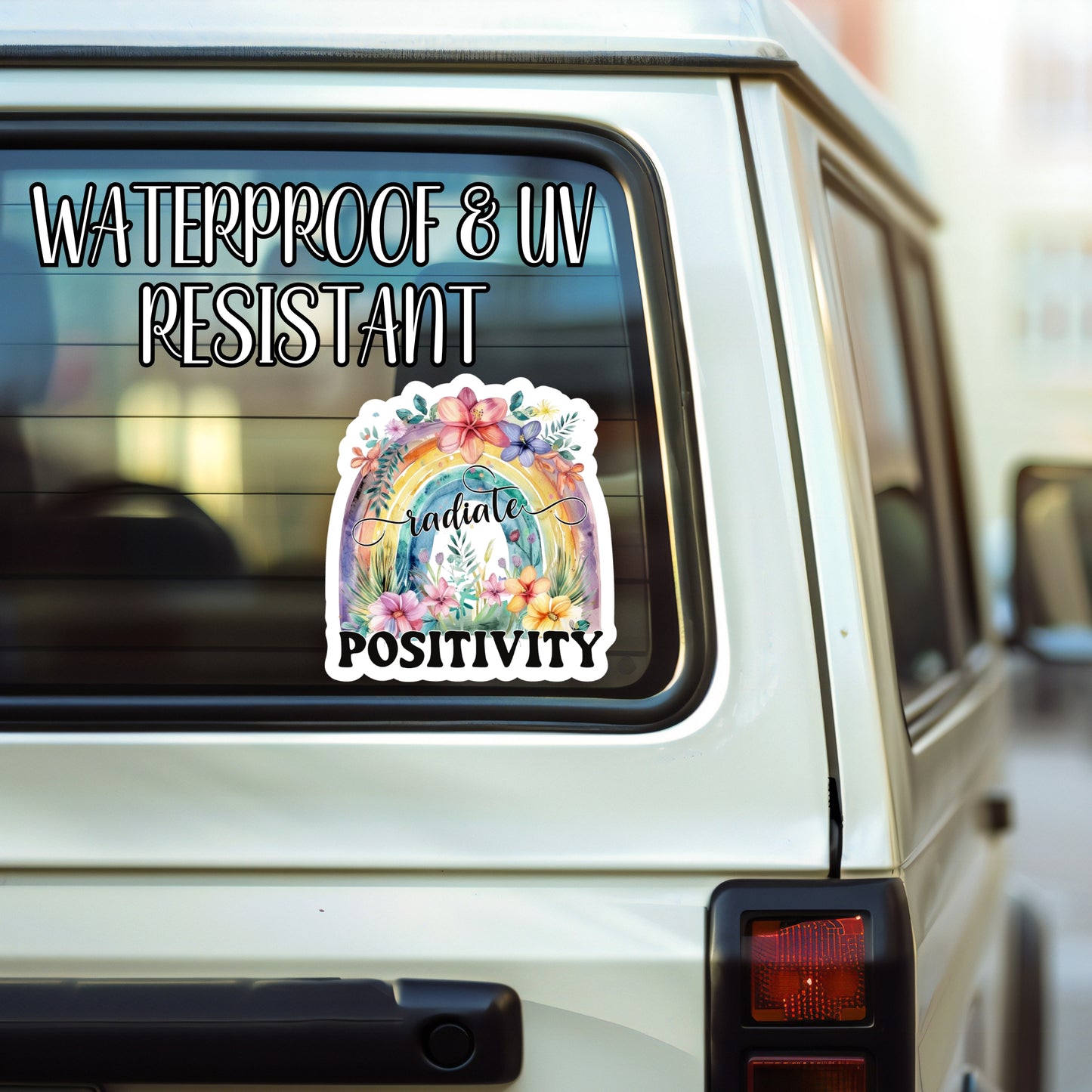 Radiate Positivity - Floral Sunflower Aesthetic Daily Affirmations and Motivational Sticker | Laminated Vinyl Decal | Funny Gift Stickers | Multiple Sizes | Perfect for Laptops, Cars, Tumblers and More!