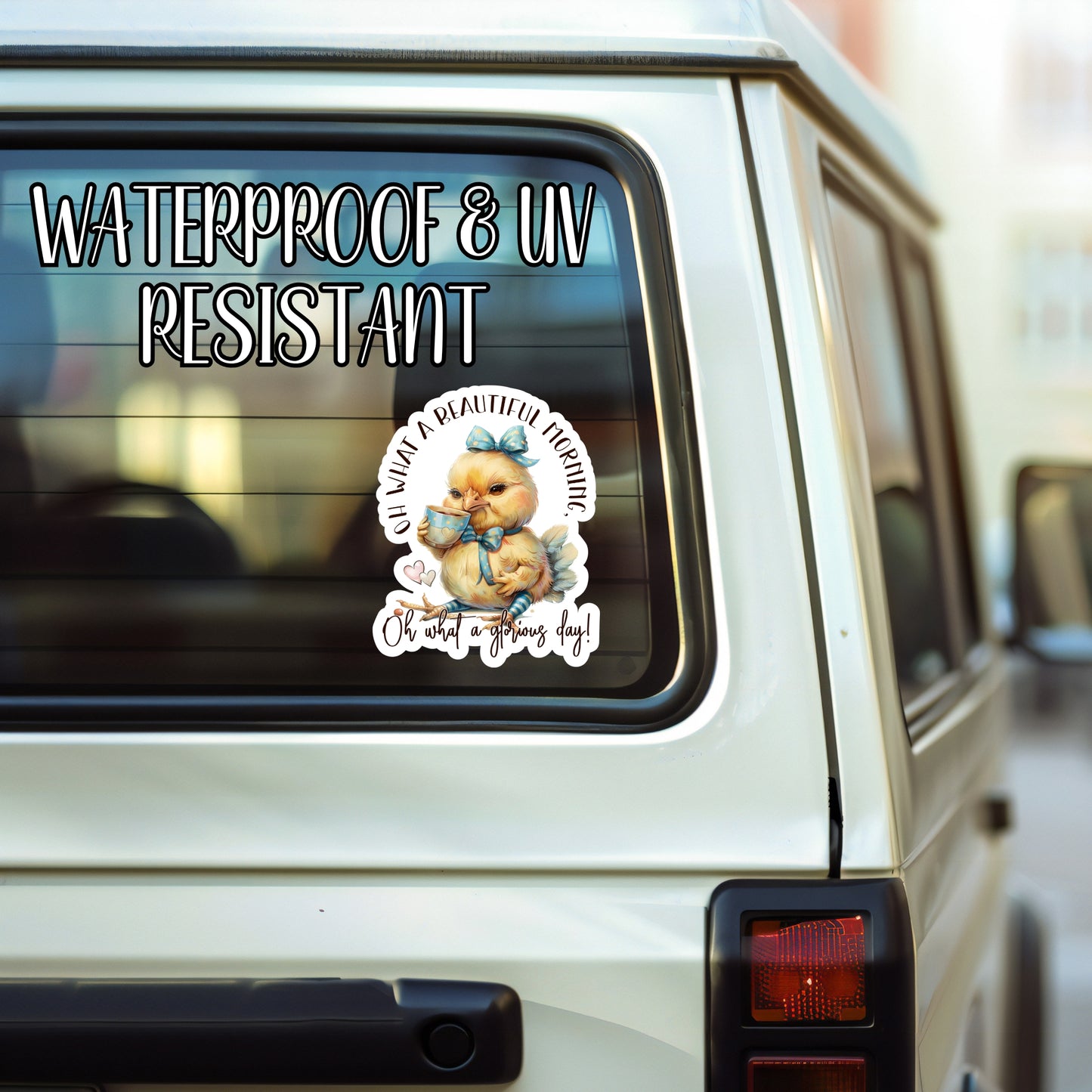 Oh What A Beautiful Morning, Oh What A Glorious Day! - Cute Sleepy Baby Chick Coffee Sticker | Laminated Vinyl Decal | Funny Gift Stickers | Multiple Sizes | Perfect for Laptops, Cars, Tumblers and More!