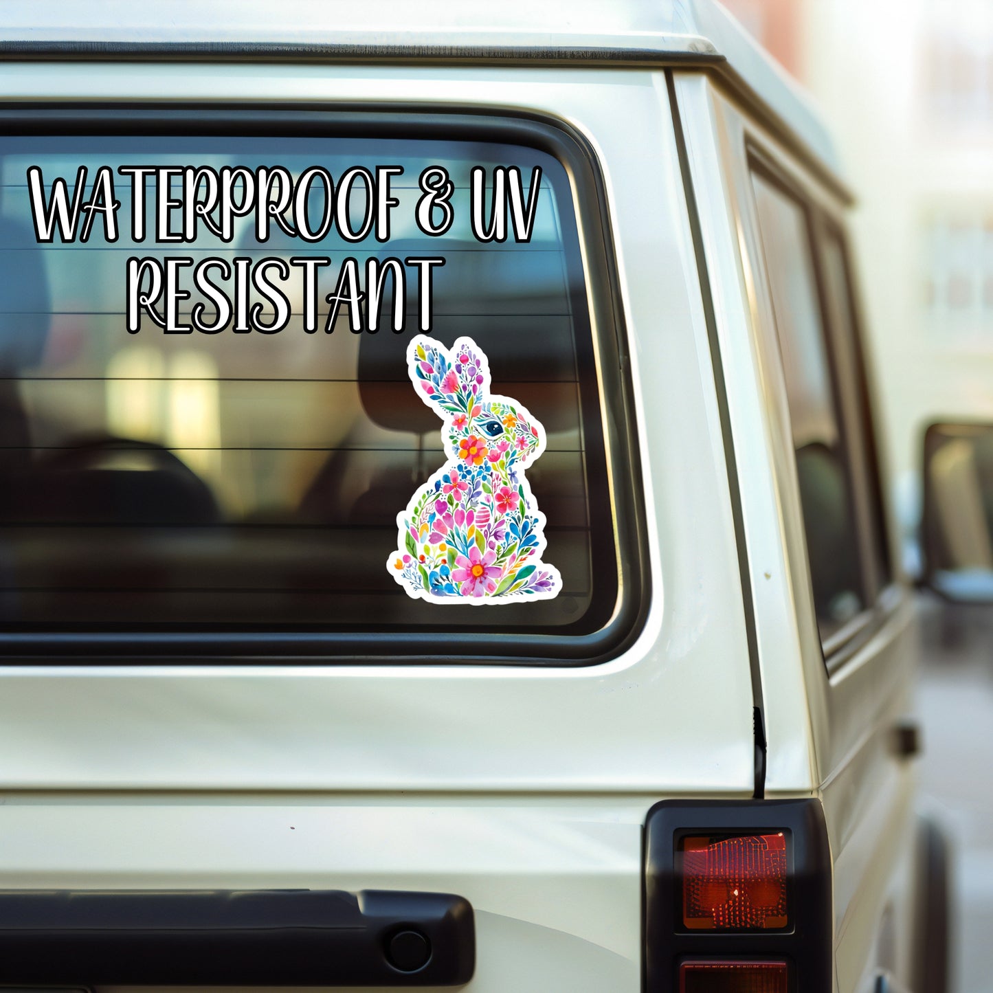 Pretty Floral Aesthetic Easter Bunny Sticker | Laminated Vinyl Decal | Funny Gift Stickers | Multiple Sizes | Perfect for Laptops, Cars, Tumblers and More!