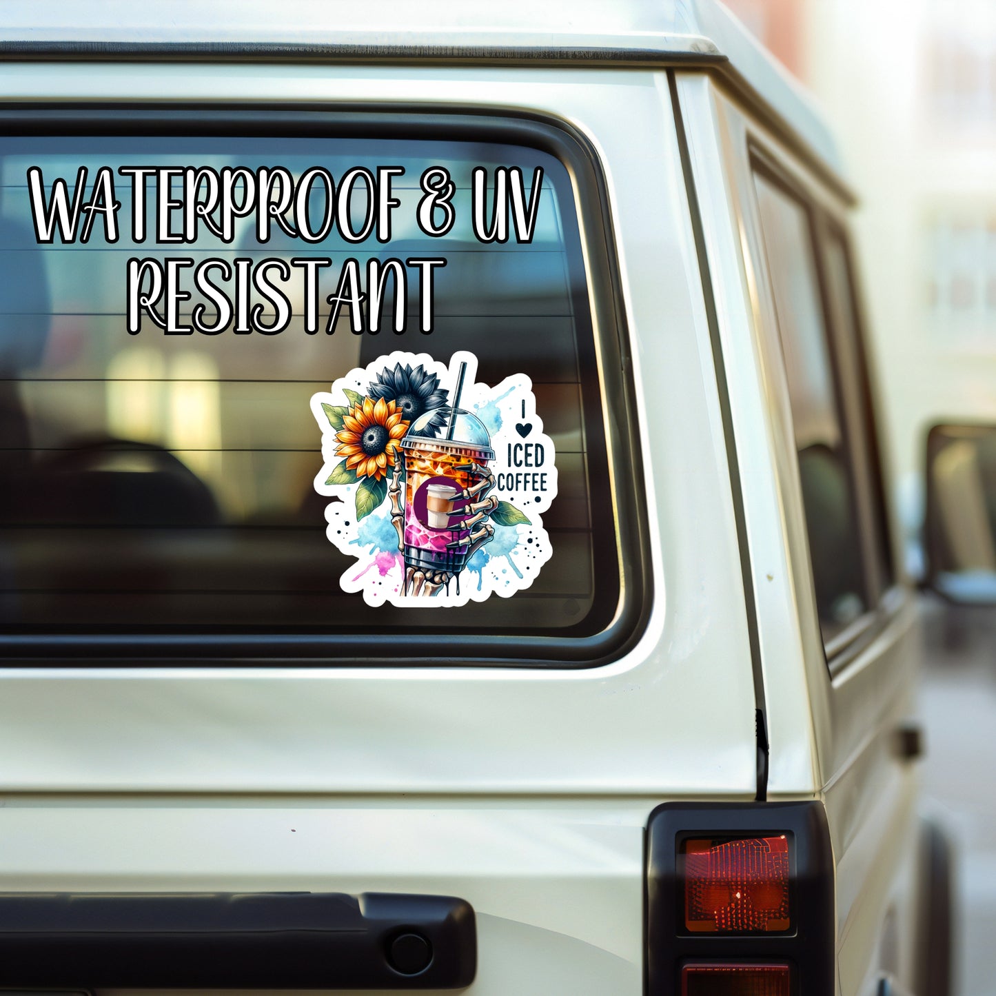 I <3 Iced Coffee Floral Skeleton Aesthetic Sticker | Laminated Vinyl Decal | Funny Gift Stickers | Multiple Sizes | Perfect for Laptops, Cars, Tumblers and More!